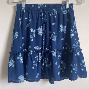Altar’d State Blue Floral Ruffle Chiffon Mini Skirt XS